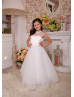 Ivory Lace Tulle Heart Shaped Back Flower Girl Dress